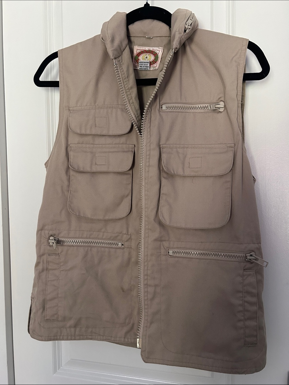 Vintage 80s Banana Republic Hooded Bush Vest in Light Taupe